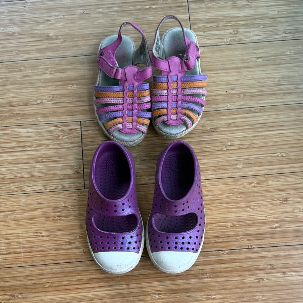 Native Purple Slip-ons and Pink Multicolor UGG Fisherman Sandals Set